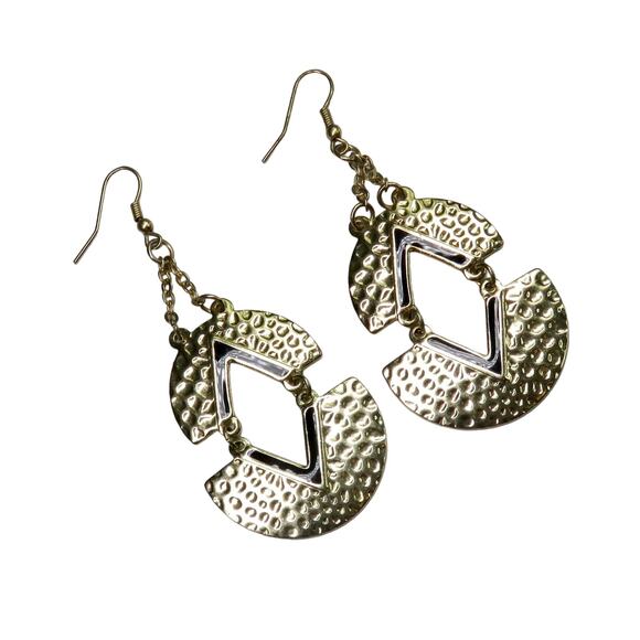 1980s Vintage Earrings Chunky Embossed Dangle Earrings - Picture 2 of 5